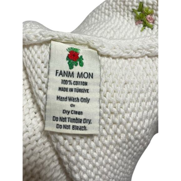 Fanm Mon Hand Knit Pink Rose Cardigan Cotton Sweater | Womens M L NEW - Picture 11 of 13